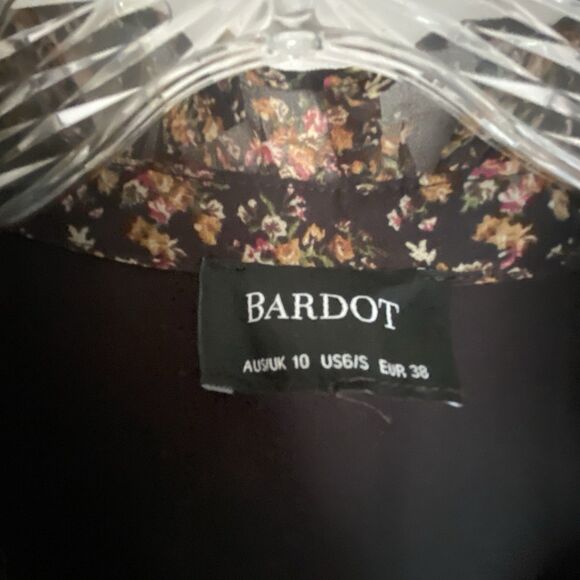 Bardot Midi Dress S Floral V Neck Long Sleeve Ruched Pleated Romantic Retro - Picture 10 of 10